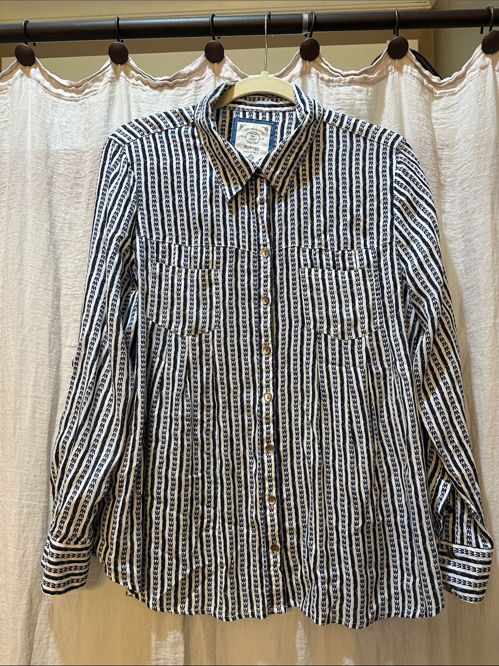Style & Co. Black and White Striped Button-Front Women's Blouse